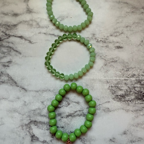 Green Stackable Beaded Bracelet Trio - Picture 2 of 2